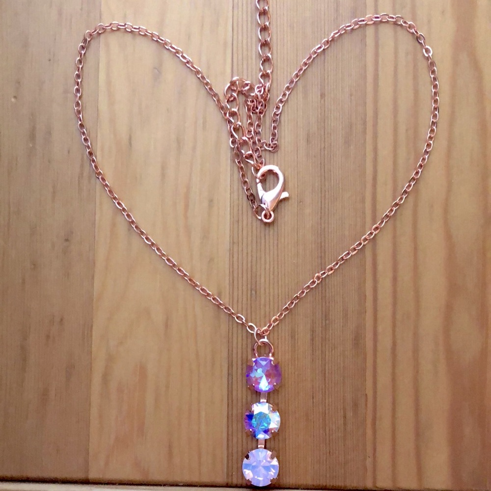 Aurora Borealis, Pink Opal + Violet Crystal Drop Necklace - Picture 1 of 16